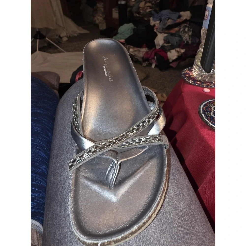 A. Giannetti Sandals Made InItaly. Silver Leather & Rhinestones. 2